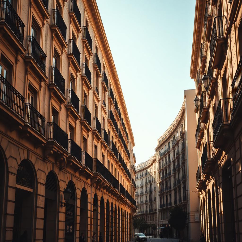 Classic Spanish avenue at golden hour